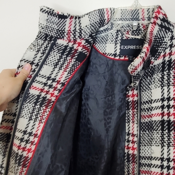 Express Plaid Ribbed Sleeves Wool Cocoon Jacket - Picture 12 of 14